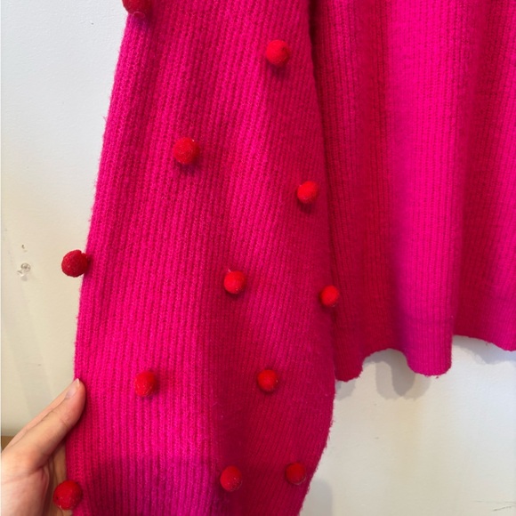 CROSBY by Mollie Burch Hot Pink Pom-Pom Sweater medium - Picture 6 of 8